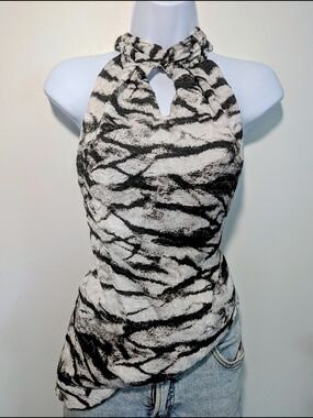 Calvin Klein Black & White Textured Halter Top